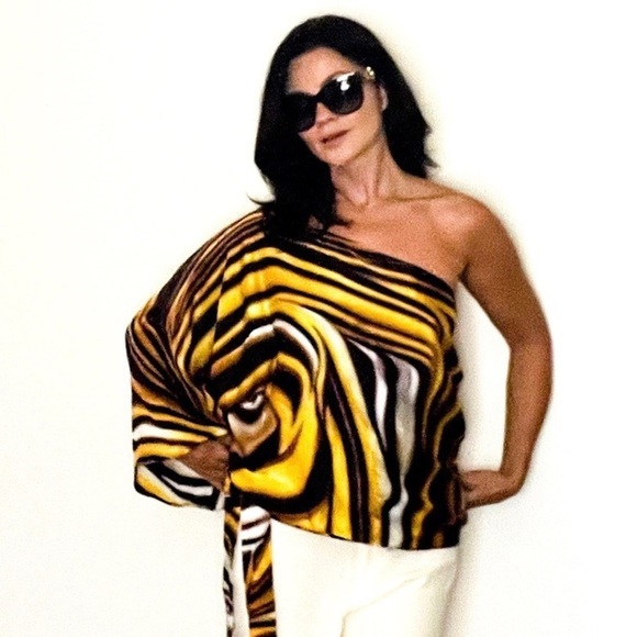 Vanita Rosa Luxury Resort Silk Print Slinky One Shoulder Draped Top S - Picture 1 of 7